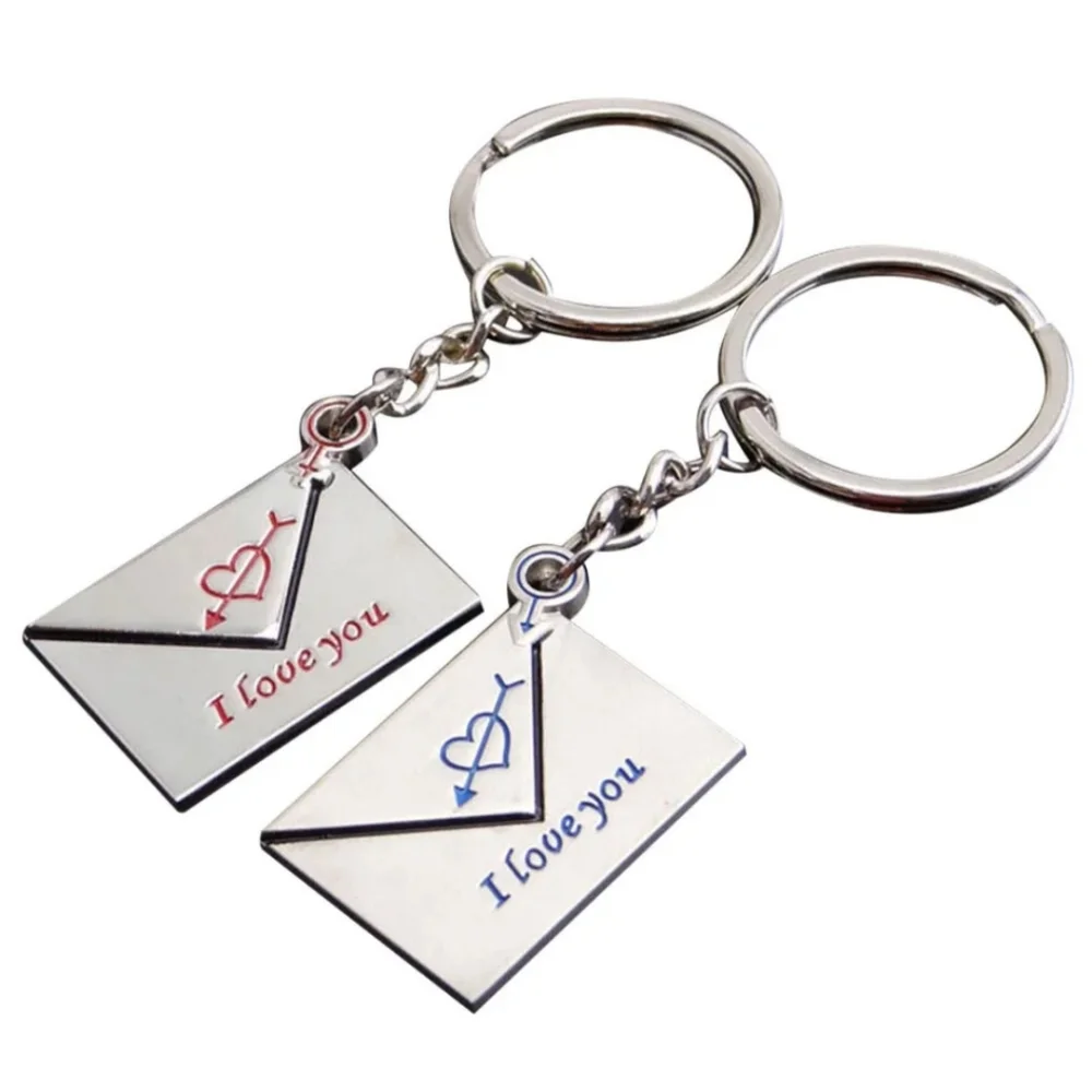 2pc Couples Gift Set Silver I Love You Letters Mail Keychains Keyrings Present